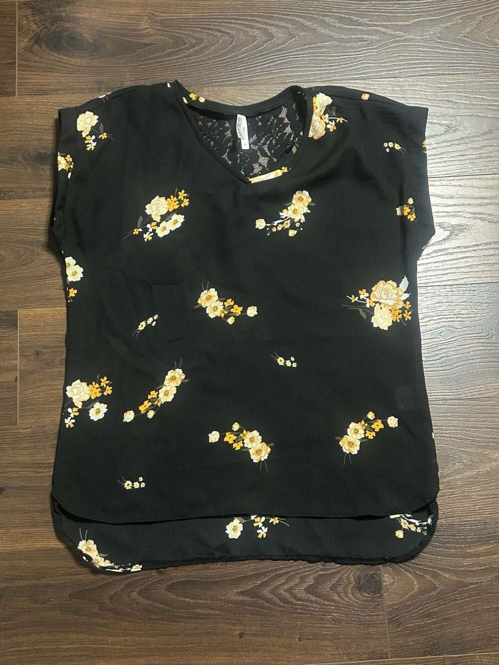 Live 4 Truth Women's Short Sleeve Black Floral Blouse with Lace Back Detail